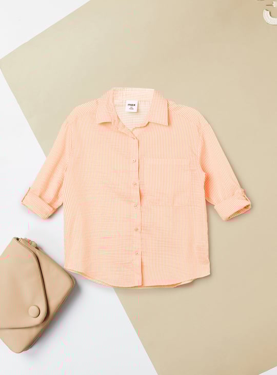 Girls Striped Oversized Shirt with T-shirt