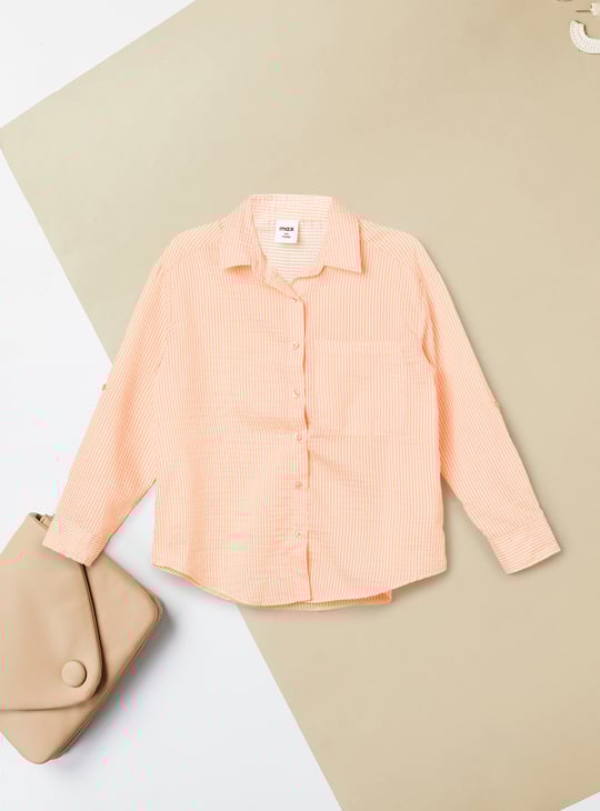 Girls Striped Oversized Shirt with T-shirt