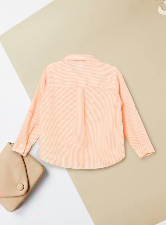 Girls Striped Oversized Shirt with T-shirt