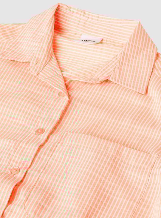 Girls Striped Oversized Shirt with T-shirt