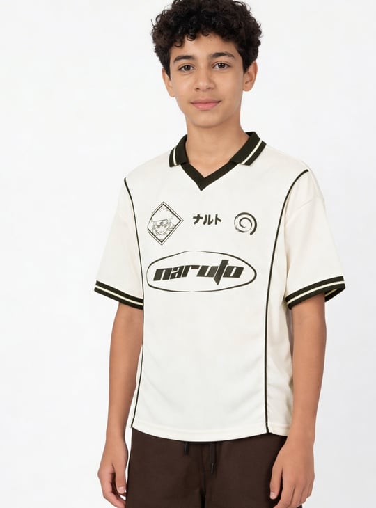 Boys Naruto Print Johnny Collar T-shirt