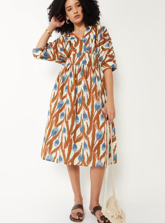 Women Printed A-line Midi Dress