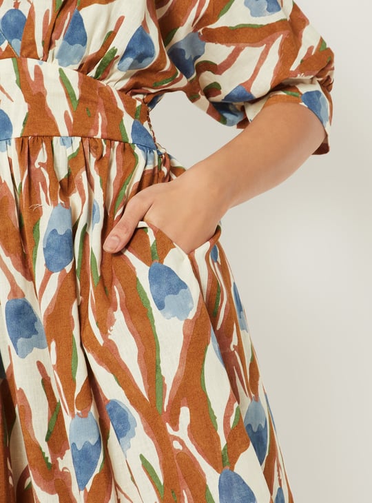 Women Printed A-line Midi Dress