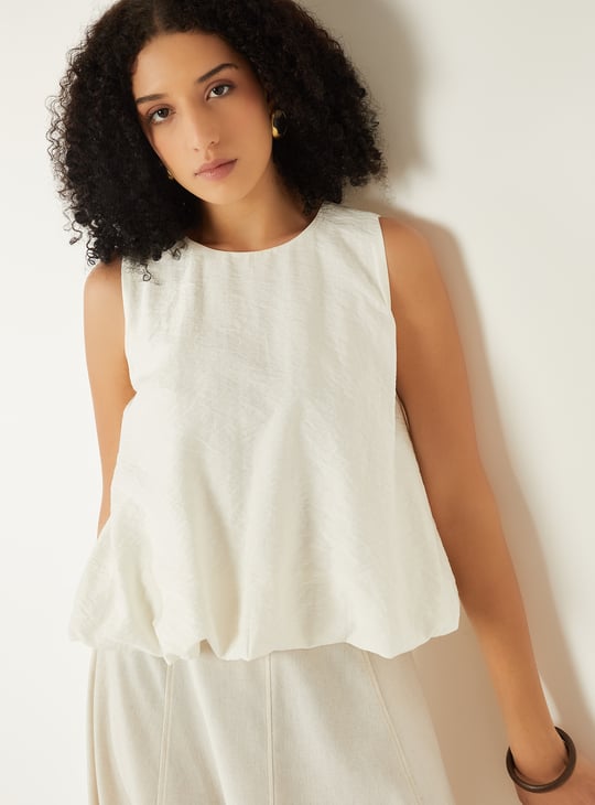 Women Crinkled Bubble Hem Top