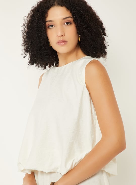 Women Crinkled Bubble Hem Top