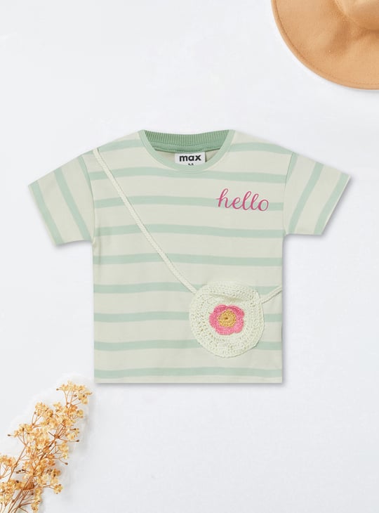 Girls Striped T-shirt with Crochet Detail