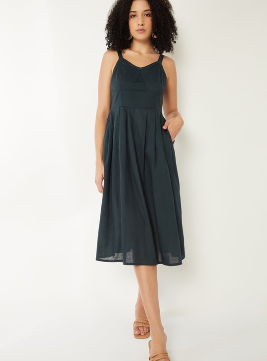 Women Pleated A-line Midi Dress