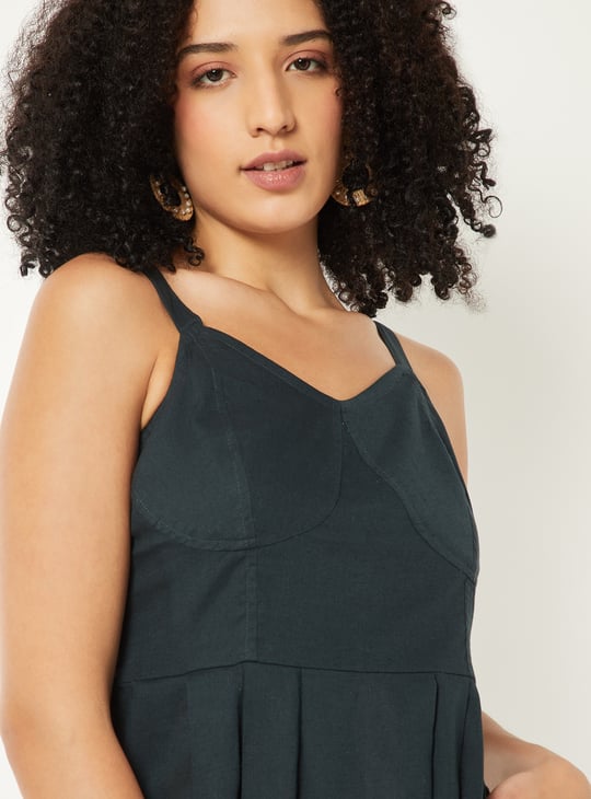 Women Pleated A-line Midi Dress