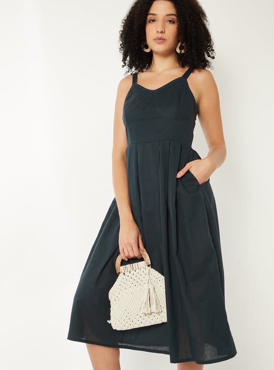 Women Pleated A-line Midi Dress