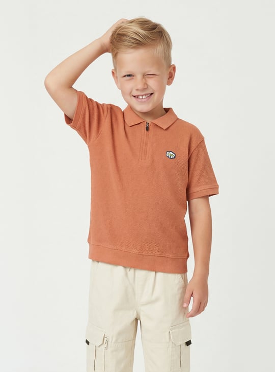 Boys Textured Polo T-shirt