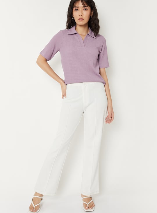Women Textured Johnny Collar T-shirt