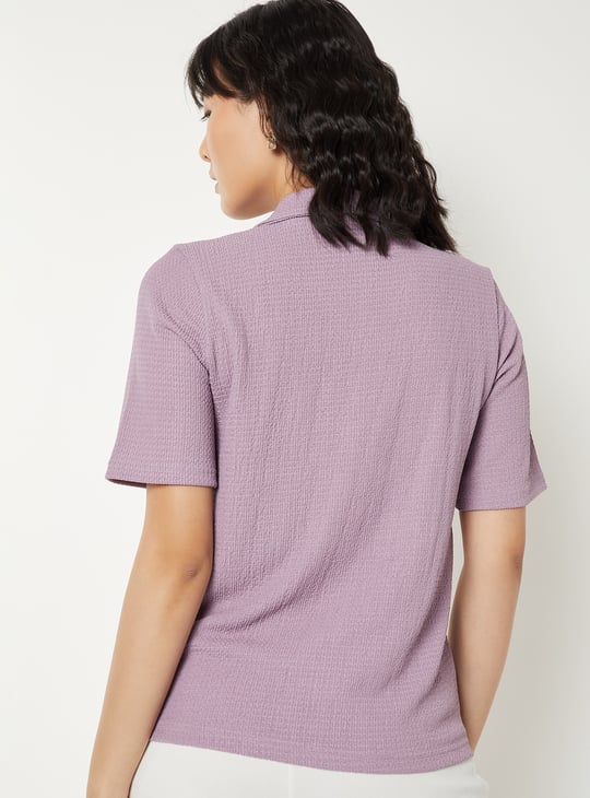 Women Textured Johnny Collar T-shirt
