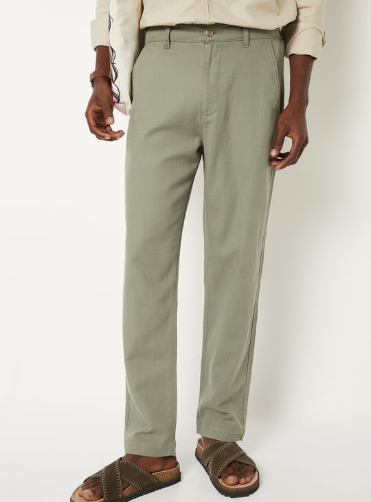 Men Linen Blend Regular Fit Pull-on Pants