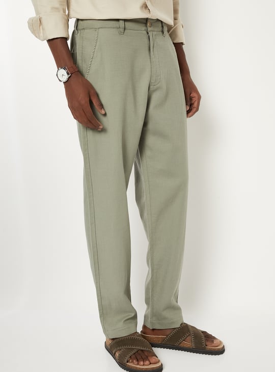 Men Linen Blend Regular Fit Pull-on Pants