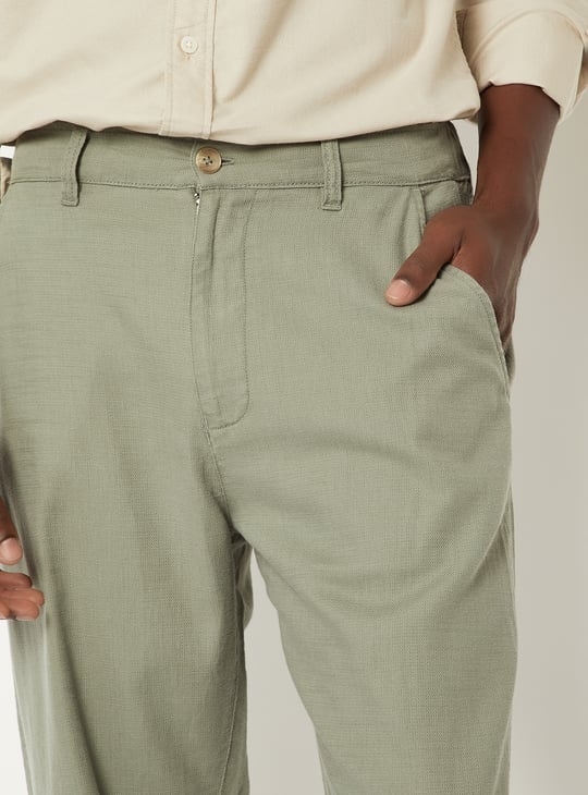 Men Linen Blend Regular Fit Pull-on Pants