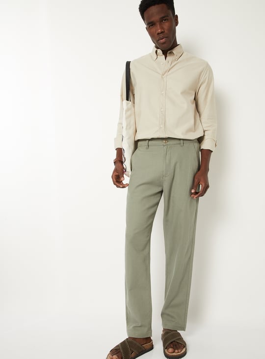 Men Linen Blend Regular Fit Pull-on Pants