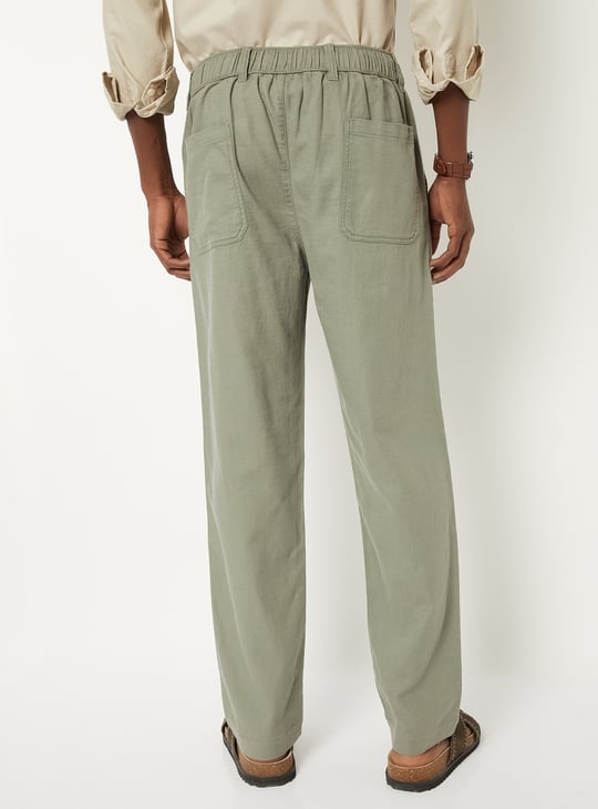 Men Linen Blend Regular Fit Pull-on Pants