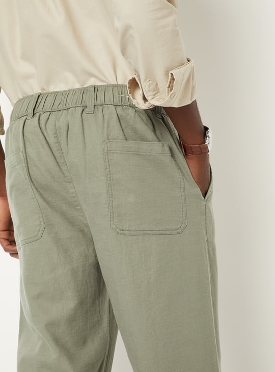 Men Linen Blend Regular Fit Pull-on Pants
