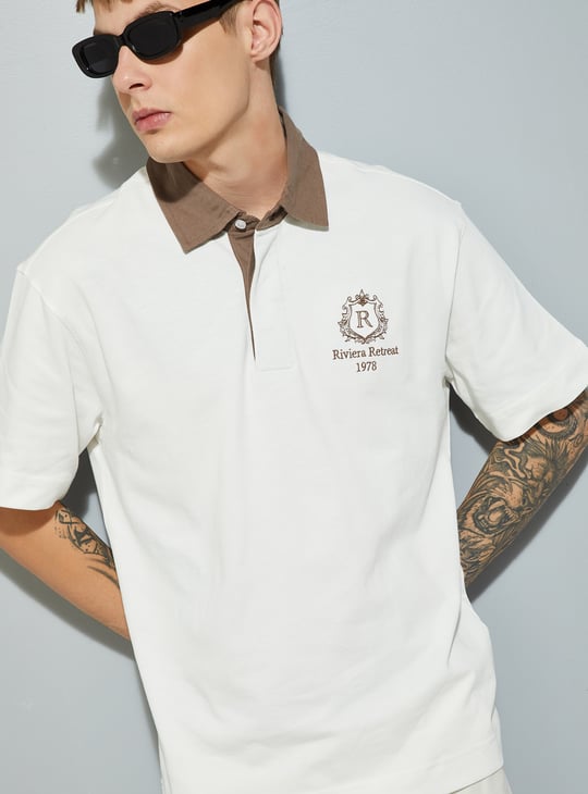 URB_N Men Oversized Polo T-shirt with Contrast Collar