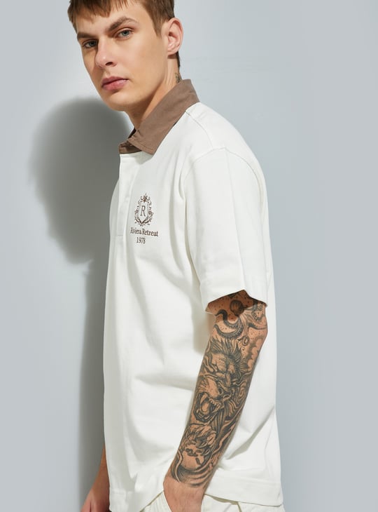URB_N Men Oversized Polo T-shirt with Contrast Collar
