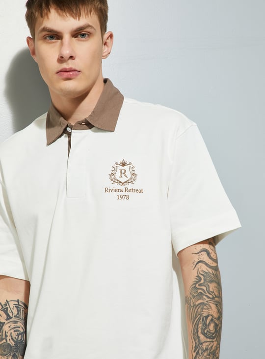 URB_N Men Oversized Polo T-shirt with Contrast Collar
