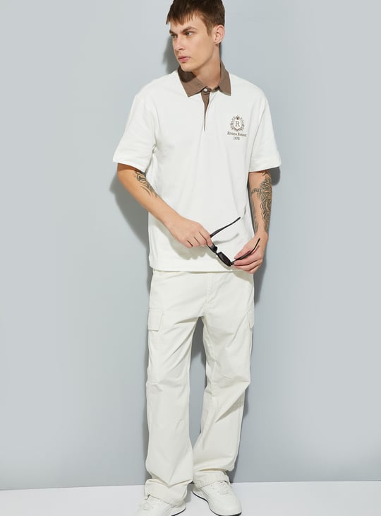 URB_N Men Oversized Polo T-shirt with Contrast Collar