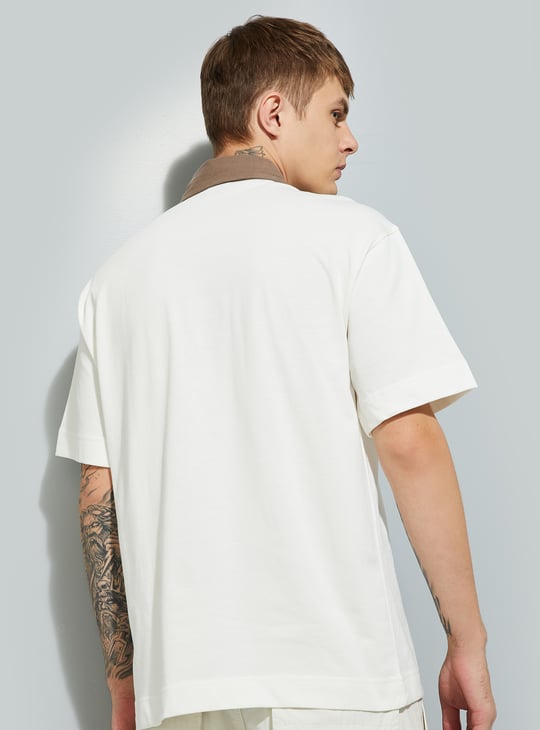 URB_N Men Oversized Polo T-shirt with Contrast Collar