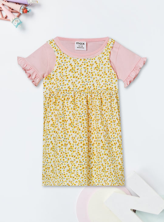 Girls Floral Print Pinafore Dress with Top