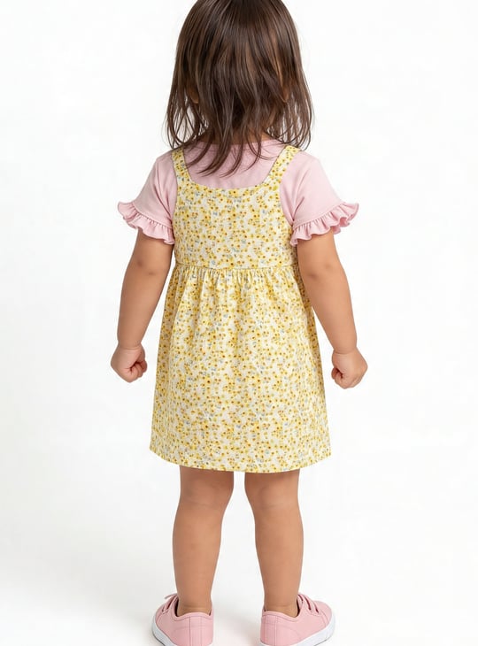 Girls Floral Print Pinafore Dress with Top