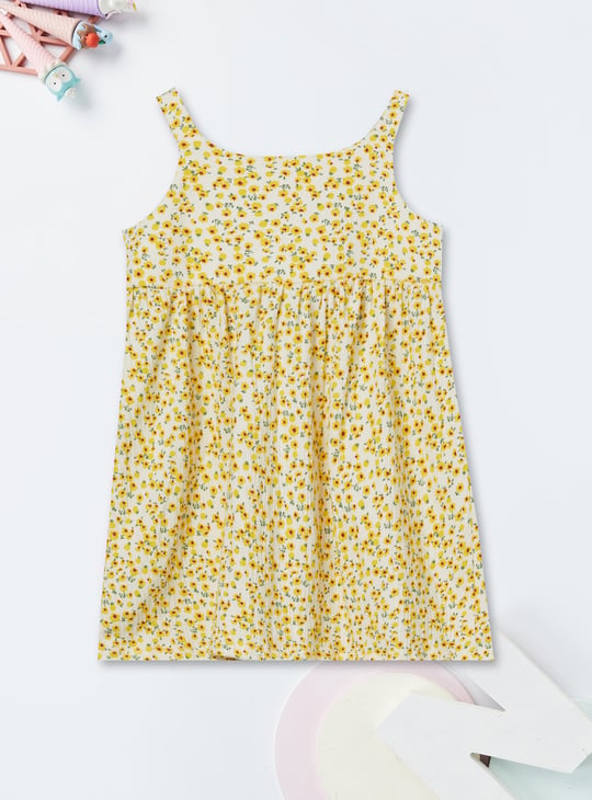 Girls Floral Print Pinafore Dress with Top