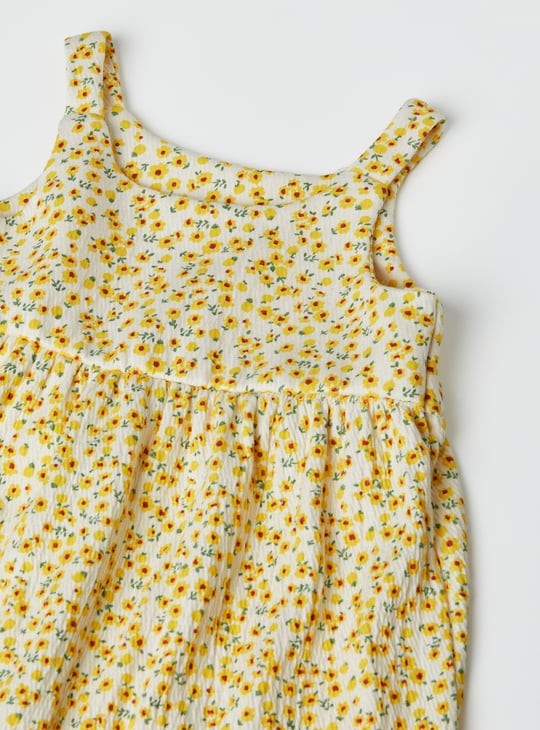 Girls Floral Print Pinafore Dress with Top