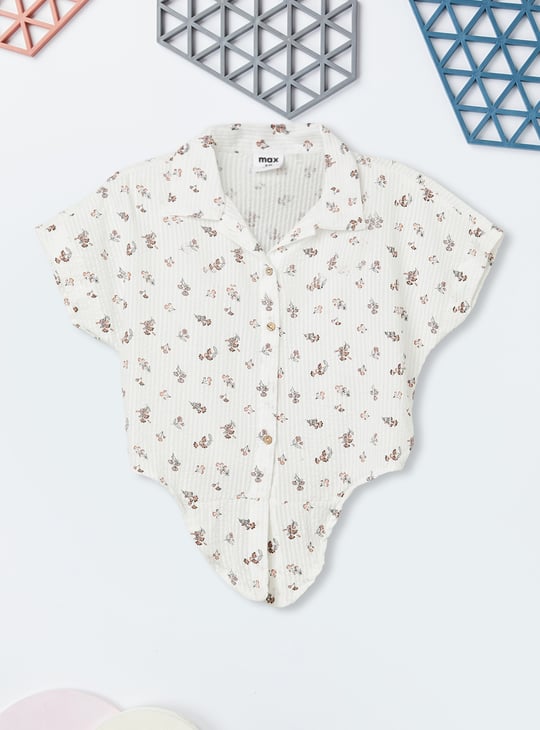 Girls Printed Seersucker Tie-up Shirt