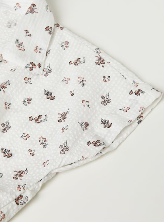Girls Printed Seersucker Tie-up Shirt