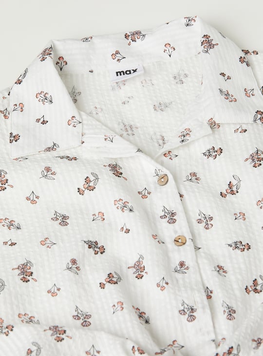 Girls Printed Seersucker Tie-up Shirt