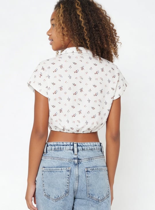 Girls Printed Seersucker Tie-up Shirt