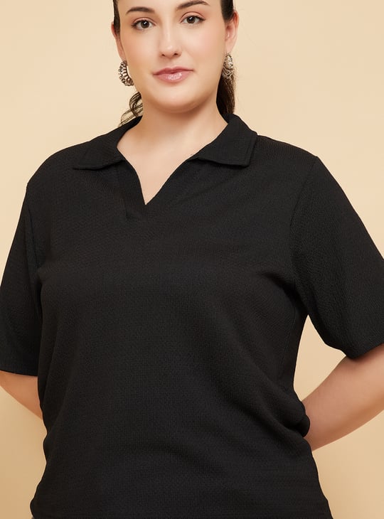 Women Textured Johnny Collar T-shirt