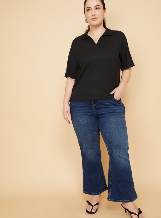 Women Textured Johnny Collar T-shirt