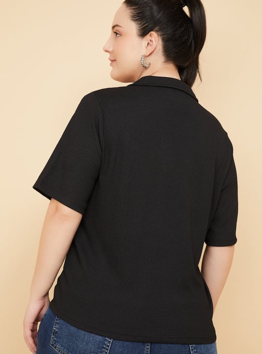 Women Textured Johnny Collar T-shirt