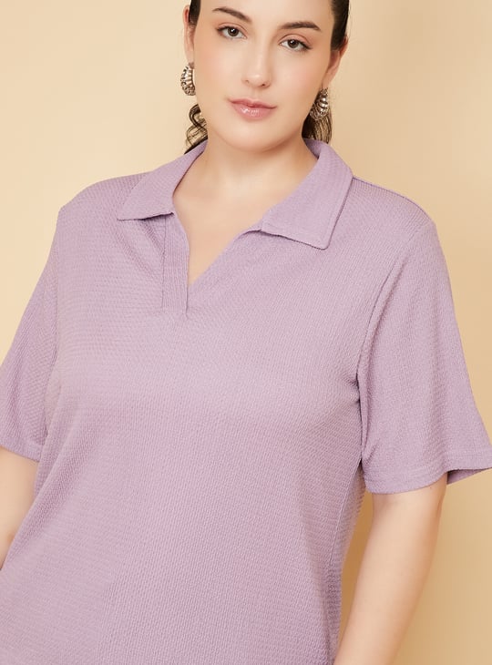Women Textured Johnny Collar T-shirt