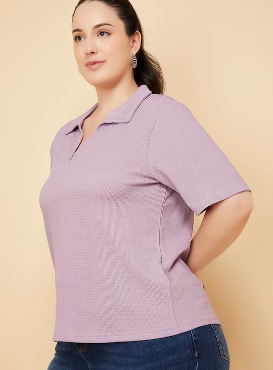 Women Textured Johnny Collar T-shirt