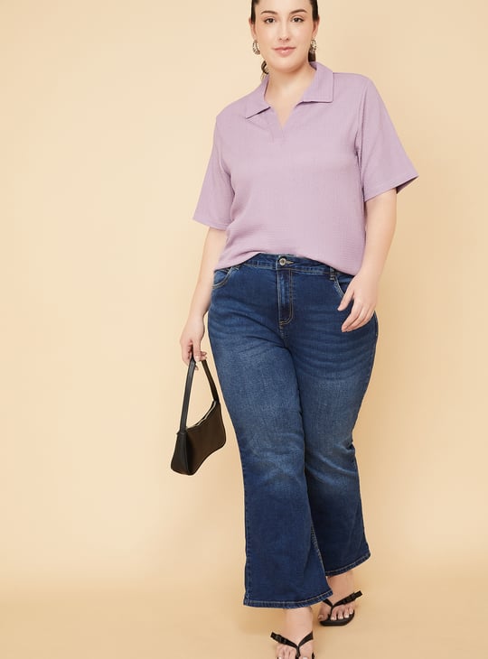 Women Textured Johnny Collar T-shirt