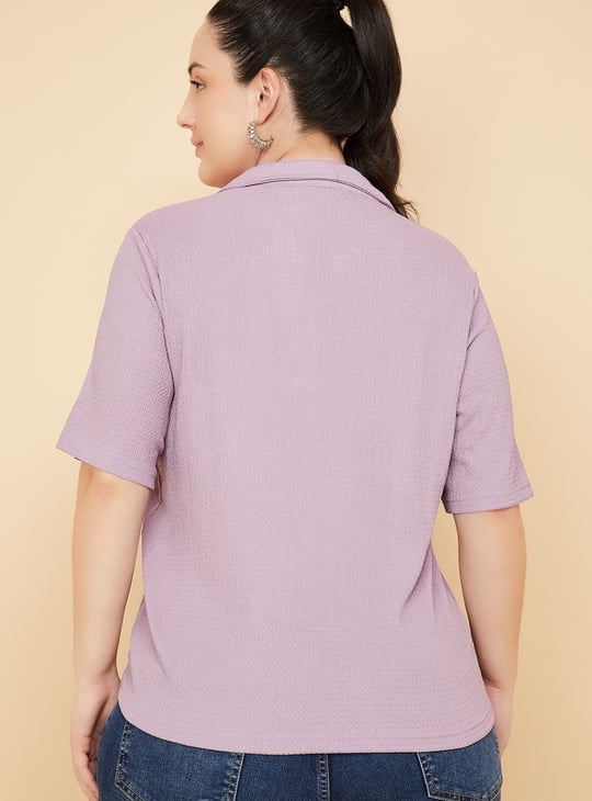Women Textured Johnny Collar T-shirt