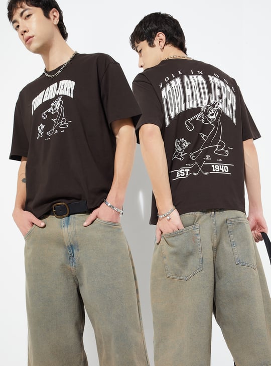 URB_N Men Tom & Jerry Oversized T-shirt | Brown | Printed