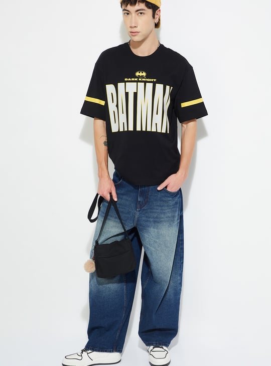 URB_N Men Batman Print Oversized T-shirt