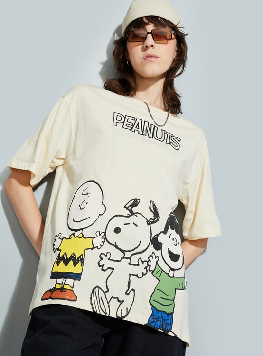 URB_N Women Peanut Snoopy Print Oversized T-shirt