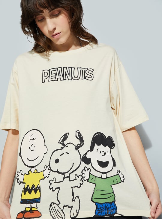 URB_N Women Peanut Snoopy Print Oversized T-shirt