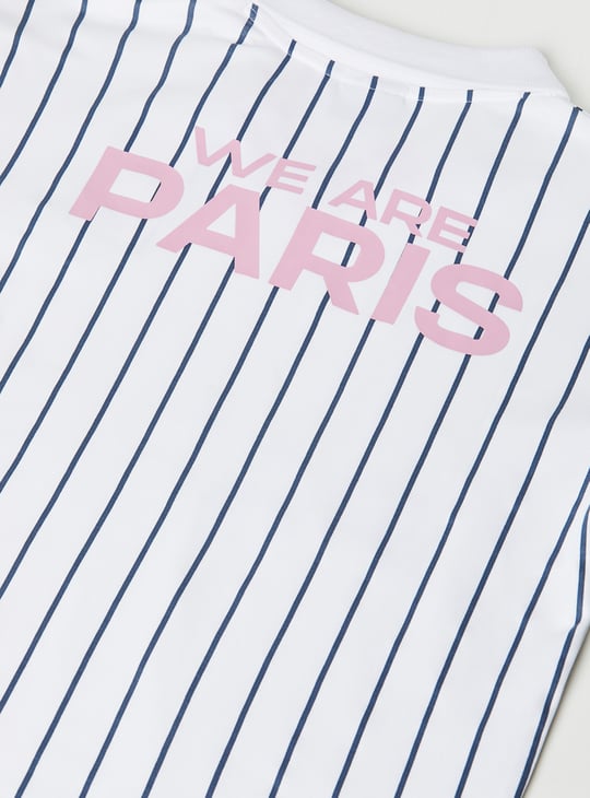 Girls Striped Sports Johnny Collar T-shirt