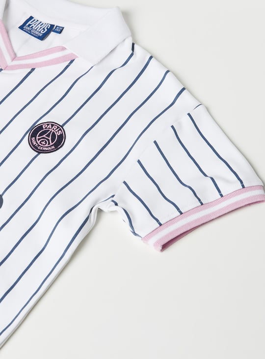 Girls Striped Sports Johnny Collar T-shirt