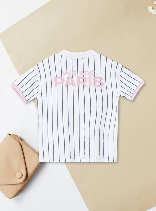 Girls Striped Sports Johnny Collar T-shirt