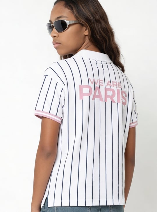 Girls Striped Sports Johnny Collar T-shirt